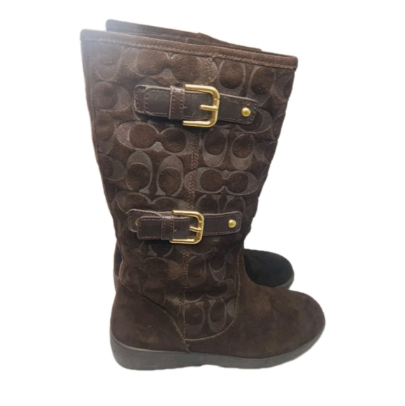Coach Tinah Signature C Logo Brown Suede Boots Women's Size 7.5 B - Picture 1 of 11